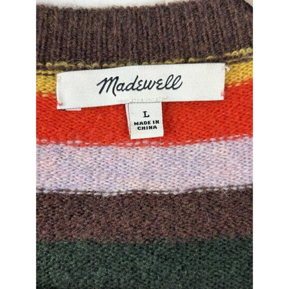 MADEWELL Womens Large Wrap Front pullover Sweater Stripe Multicolor Alpaca Wool - Picture 3 of 15